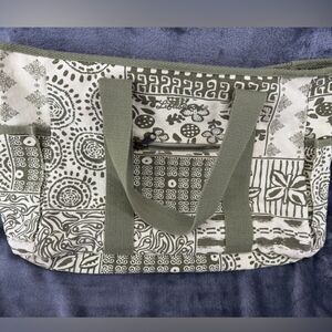 Life Is Good Olive and Cream Patterned Tote